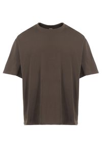 Born2be - Ciemnobeżowy T-shirt Sofiala. Kolor: beżowy. Materiał: jeans. Długość rękawa: krótki rękaw. Długość: krótkie. Wzór: gładki, jednolity. Styl: klasyczny