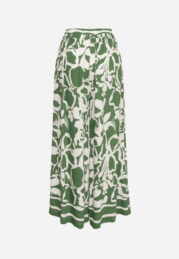 Born2be - Zielone Szerokie Spodnie z Wysokim Stanem w Kwiatowy Wzór Tolirida. Okazja: na co dzień. Stan: podwyższony. Kolor: zielony. Wzór: kwiaty. Styl: casual, elegancki