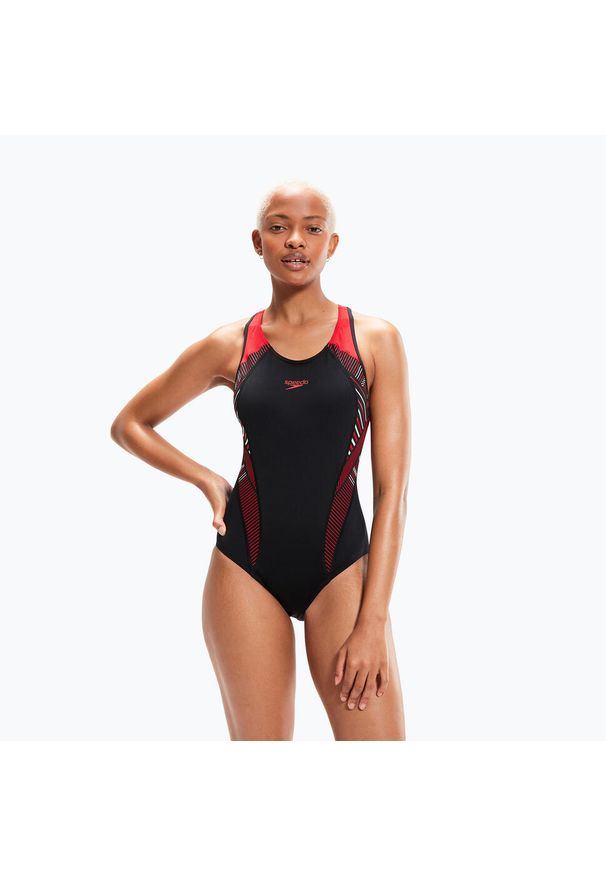 Strój pływacki jednoczęściowy Speedo Plastisol Laneback. Kolor: czarny, czerwony, wielokolorowy