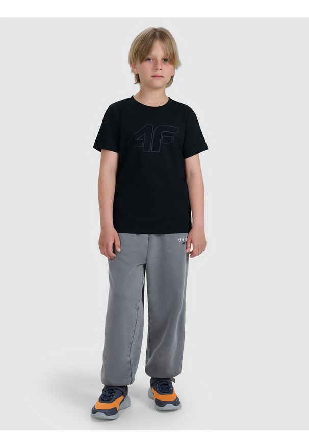 4f - 4F T-shirt regular z nadrukiem chłopięcy - czarny 158 (12-13 lat). Okazja: na co dzień. Kolor: czarny. Materiał: bawełna, materiał, jersey. Długość rękawa: krótki rękaw. Długość: krótkie. Wzór: nadruk. Sezon: lato. Styl: klasyczny, młodzieżowy, sportowy, casual