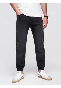 Ombre Clothing - Męskie spodnie jeansowe JOGGERY z klasyczna opaśnicą - czarne V3. Okazja: na co dzień. Kolor: czarny. Materiał: jeans. Styl: klasyczny