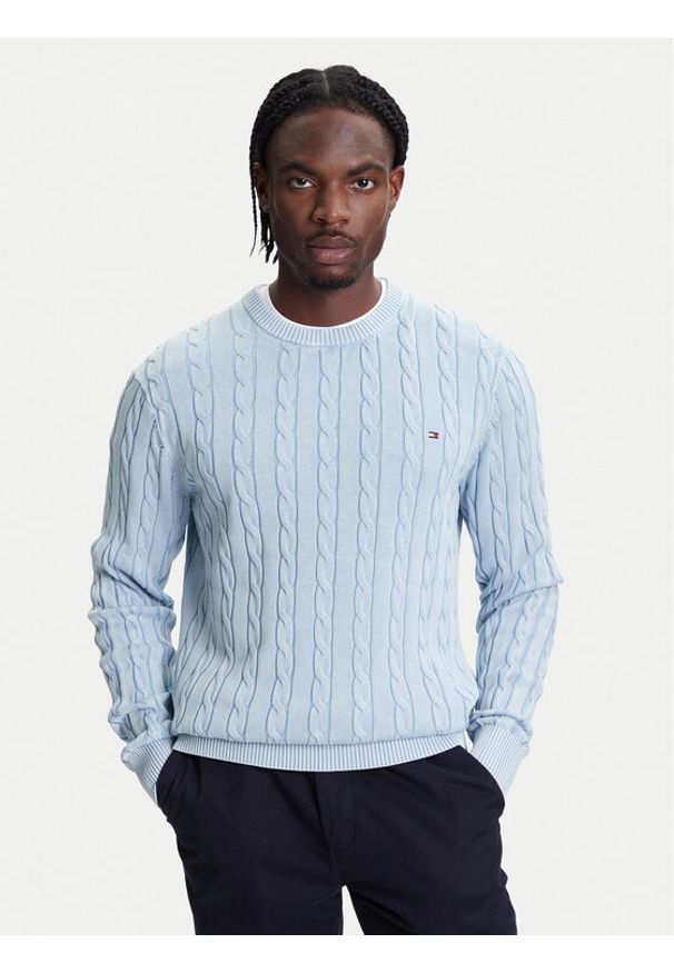 TOMMY HILFIGER - Tommy Hilfiger Sweter Classic MW0MW39524 Błękitny Regular Fit. Kolor: niebieski. Materiał: bawełna