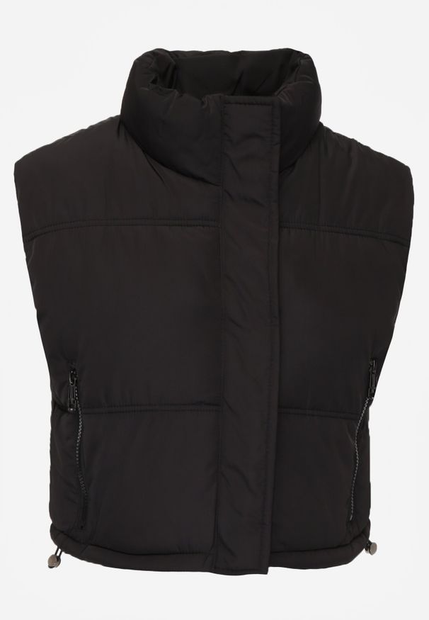Born2be - Czarna Krótka Kamizelka Pikowana Typu Puffer Niraemius. Okazja: na co dzień. Kolor: czarny. Materiał: poliester. Długość: krótkie. Styl: casual
