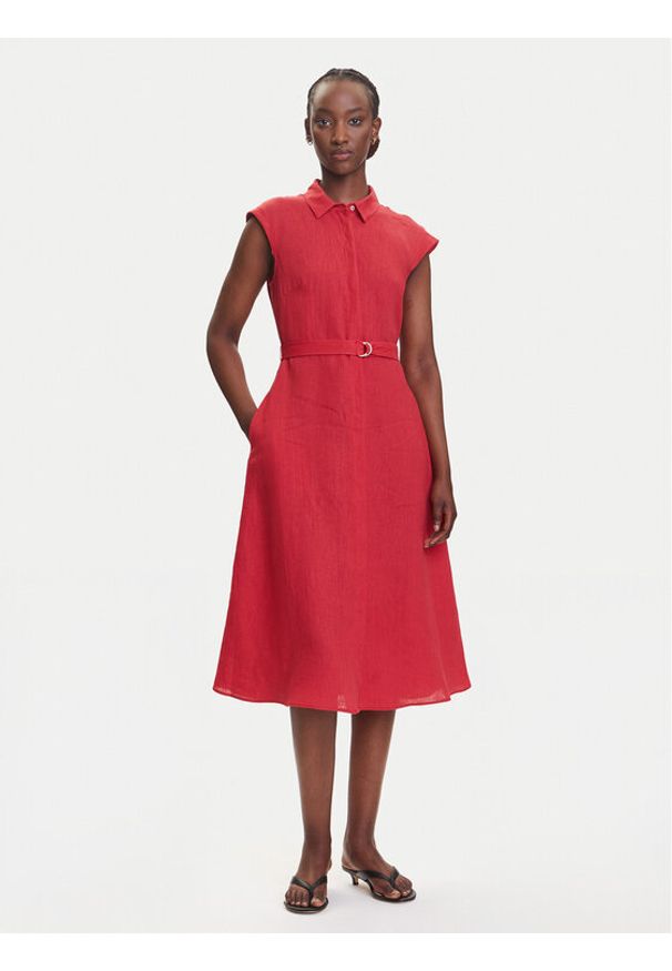 Marella Sukienka koszulowa Rodesia 2515221262 Czerwony Regular Fit. Kolor: czerwony. Materiał: len. Typ sukienki: koszulowe