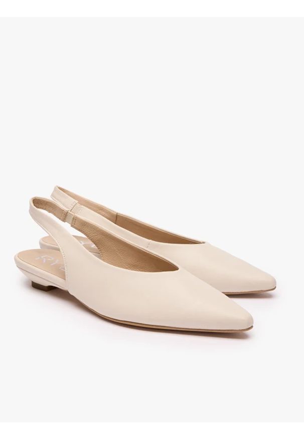 Ryłko - Kremowe czółenka slingback w szpic. Zapięcie: bez zapięcia. Kolor: beżowy. Materiał: skóra. Szerokość cholewki: normalna. Obcas: na obcasie. Styl: street