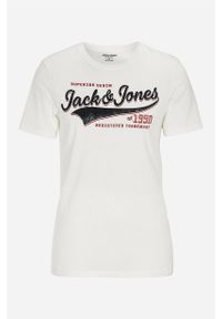 Jack & Jones - T-shirt Logo. Kolor: biały. Materiał: jersey. Długość rękawa: krótki rękaw. Długość: krótkie. Wzór: nadruk