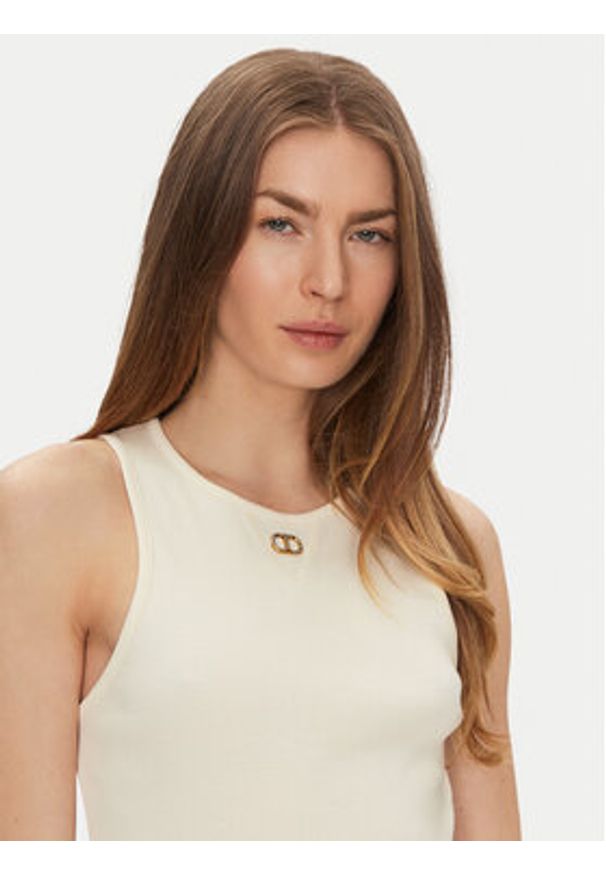 TwinSet - TWINSET Top 251TP2550 Beżowy Slim Fit. Kolor: beżowy. Materiał: bawełna