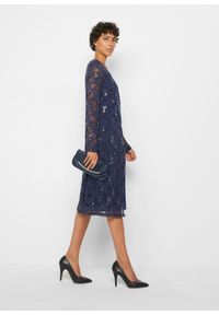bonprix - Sukienka z koronką (2 części). Kolor: niebieski. Materiał: koronka. Wzór: koronka #1
