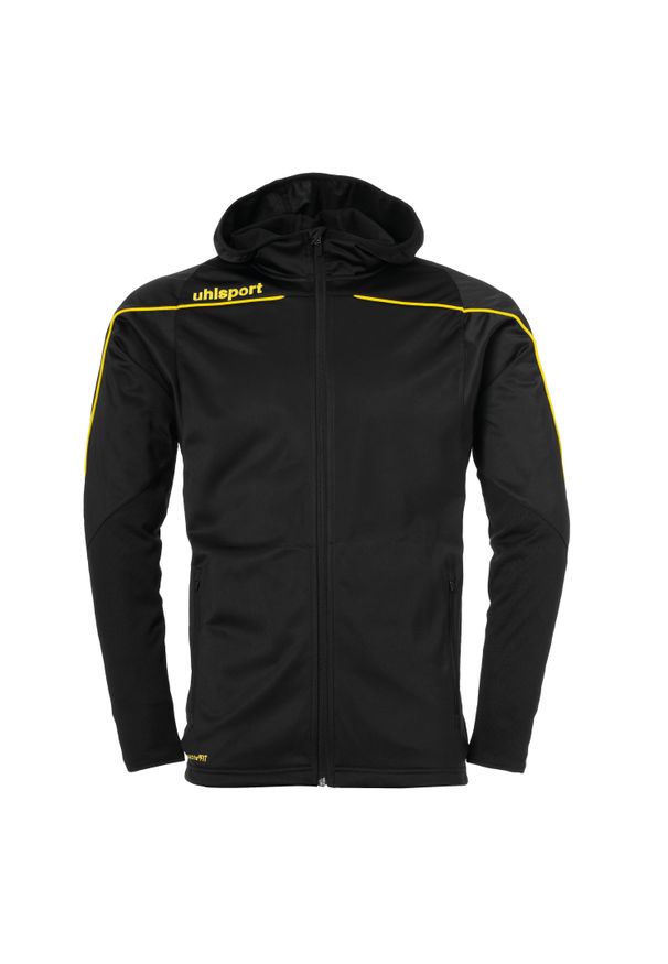 UHLSPORT - Kurtka dziecięca z kapturem Uhlsport Stream 22. Typ kołnierza: kaptur. Kolor: czarny, żółty, wielokolorowy. Materiał: dresówka. Sport: fitness, piłka nożna
