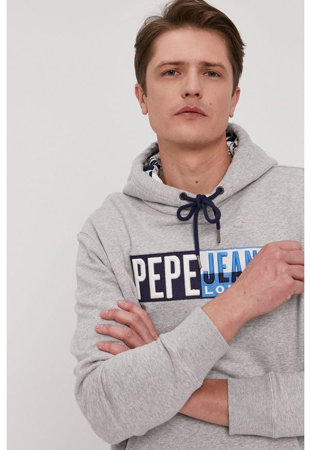 Pepe Jeans - Bluza Harvey. Okazja: na co dzień. Kolor: szary. Wzór: aplikacja. Styl: casual