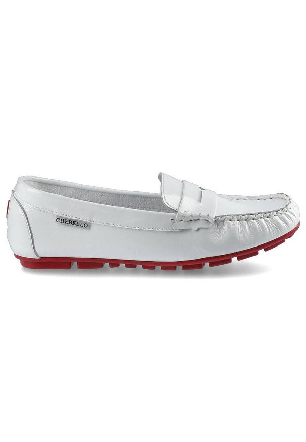 CheBello - Białe Mokasyny Chebello Damskie Stylowe Buty. Okazja: na co dzień. Zapięcie: bez zapięcia. Kolor: biały. Materiał: skóra. Szerokość cholewki: normalna. Styl: elegancki