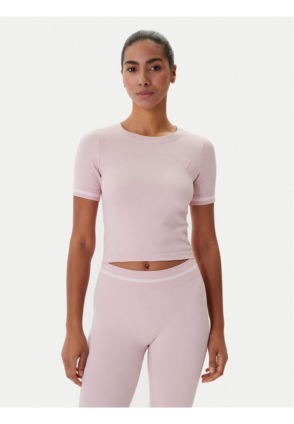 Guess T-Shirt V6RP02 Z4692 Różowy Slim Fit. Kolor: różowy. Materiał: syntetyk