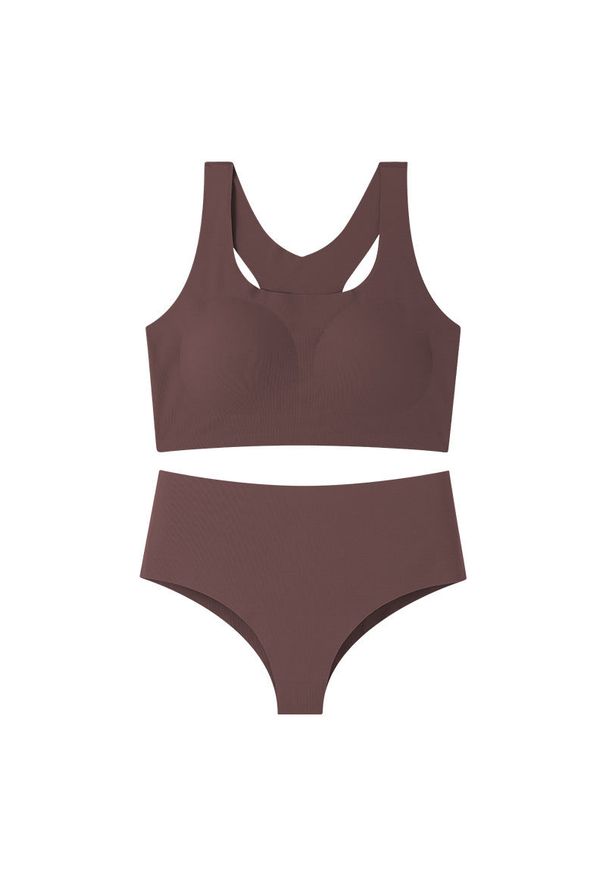 Intica - Komplet sportowy z usztywnianym topem dla aktywnych Lizet. Kolor: brązowy. Materiał: materiał, skóra