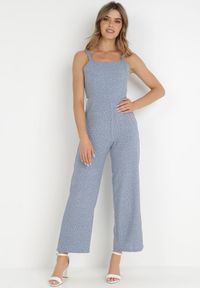 Born2be - Jasnoniebieski Kombinezon Aereira. Okazja: na imprezę, na co dzień. Kolor: niebieski. Długość rękawa: na ramiączkach. Długość: długie. Wzór: aplikacja, kropki. Sezon: lato. Styl: casual #1