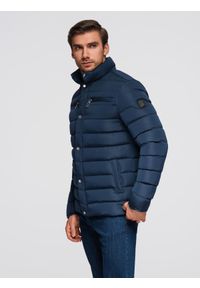 Ombre Clothing - Kurtka pikowana męska ze stójką i zamkami na klatce piersiowej – granatowa V2 - Rozmiar: XL. Okazja: na co dzień. Typ kołnierza: kołnierzyk stójkowy. Kolor: niebieski. Materiał: poliester, materiał. Styl: sportowy, casual, elegancki #6