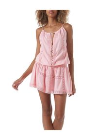 Melissa Odabash - MELISSA ODABASH - Różowa sukienka mini Chelsea. Kolor: różowy, wielokolorowy, fioletowy. Materiał: wiskoza. Wzór: aplikacja. Długość: mini #2