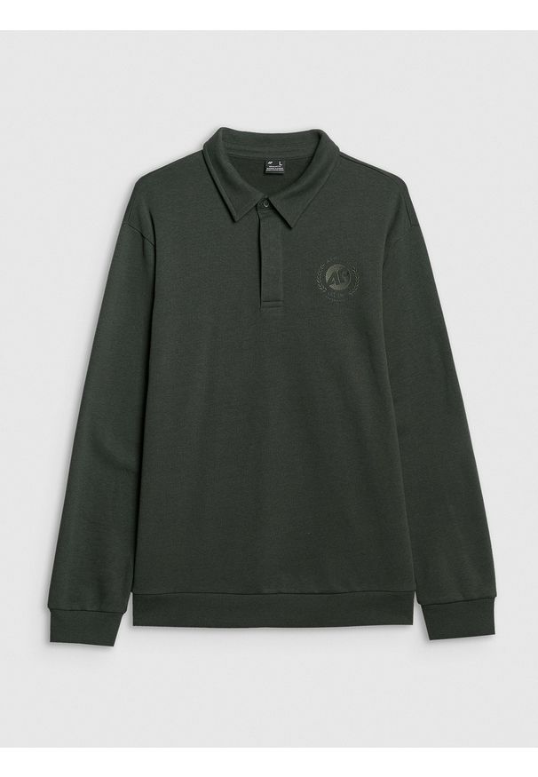 4f - 4F Bluza dresowa regular z kołnierzykiem męska - zielona XXL. Okazja: na co dzień. Typ kołnierza: kołnierzyk klasyczny. Kolor: zielony. Materiał: dresówka. Styl: klasyczny, sportowy, casual, elegancki