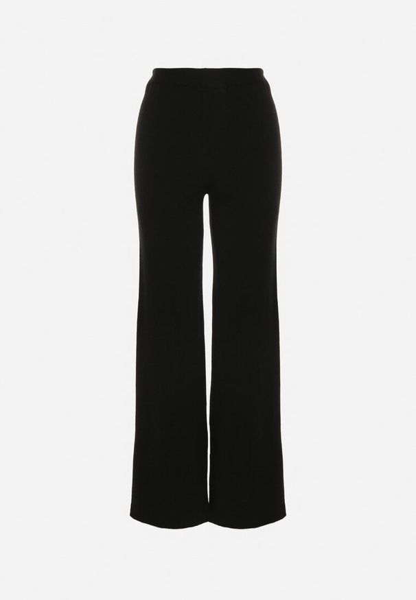 Born2be - Czarne Spodnie Szerokie Spodnie z Wysokim Stanem z Domieszką Kaszmiru Nefrina. Okazja: na spacer, na co dzień. Stan: podwyższony. Kolor: czarny. Materiał: kaszmir. Sezon: zima, jesień. Styl: casual, klasyczny