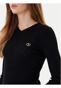 TwinSet - TWINSET Sweter 252TP3241 Czarny Slim Fit. Kolor: czarny. Materiał: wiskoza #4