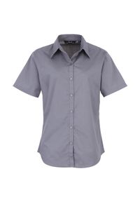 PREMIER - Bluzka Damska Z Krótkim Rękawem Z Popeliny. Kolor: szary, niebieski, wielokolorowy. Długość rękawa: krótki rękaw. Długość: krótkie #1