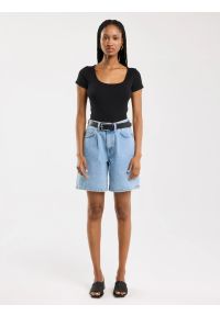 Big-Star - Koszulka damska slim z dekoltem caro czarna Missa 906. Okazja: na co dzień. Kolor: czarny. Materiał: żakard, dzianina, prążkowany. Styl: klasyczny, casual, elegancki #5