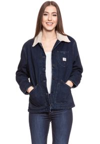 Lee - DAMSKA KURTKA JEANSOWA LEE SHERPA CHORE JACKET BROOME L54FCZXK. Materiał: jeans. Wzór: jednolity