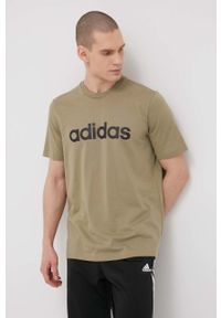 Adidas - adidas t-shirt bawełniany kolor zielony z nadrukiem. Kolor: zielony. Materiał: bawełna. Wzór: nadruk