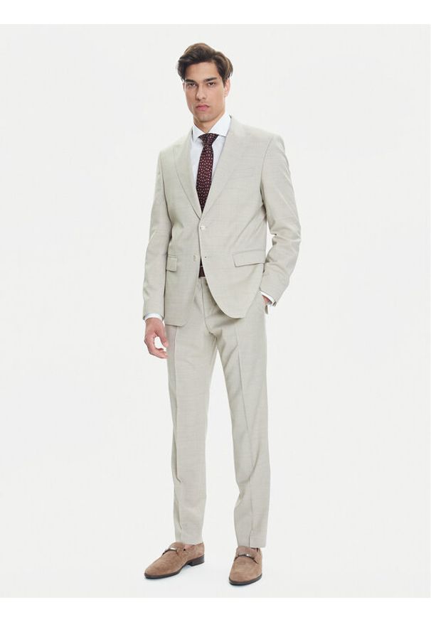 BOSS Garnitur H-Huge 50546099 Beżowy Slim Fit. Kolor: beżowy. Materiał: wełna