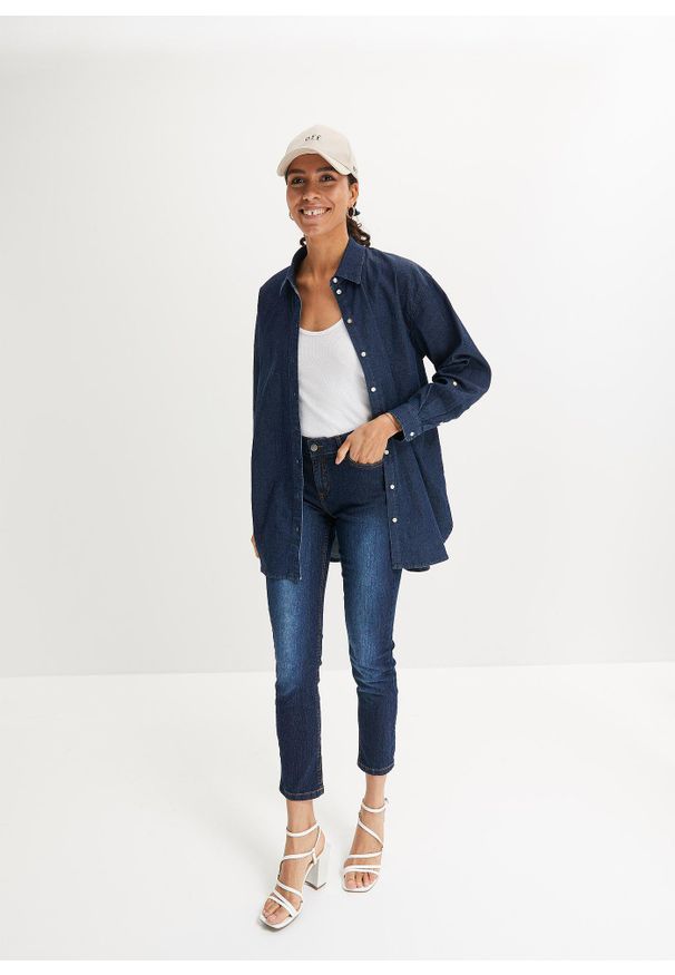 bonprix - Dżinsy Slim Fit Mid Waist, cropped. Kolor: niebieski