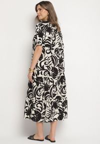 Born2be - Czarna Wiskozowa Rozkloszowana Sukienka z Falbaną Filindania. Okazja: na co dzień. Kolor: czarny. Materiał: wiskoza. Styl: casual, elegancki #5