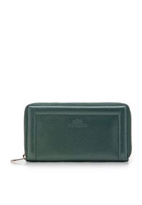 Wittchen - Damski portfel skórzany z ozdobnym brzegiem duży zielony. Kolor: zielony. Materiał: skóra