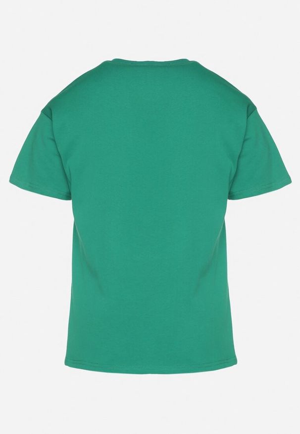 Born2be - Ciemnozielony T-shirt ze Wzorem z Cyrkonii Olisellea. Okazja: na co dzień. Kolor: zielony. Materiał: bawełna. Styl: casual