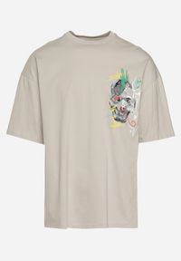 Born2be - Szara Koszulka z Krótkim Rękawem T-Shirt z Nadrukiem z Przodu i na Plecach Franestia. Okazja: na co dzień. Kolor: szary. Materiał: jeans. Długość rękawa: krótki rękaw. Długość: krótkie. Wzór: nadruk. Styl: casual, elegancki #6