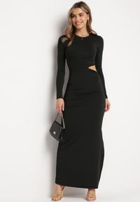 Born2be - Czarna Sukienka Maxi o Dopasowanym Fasonie z Wycięciem w Talii Celinda. Okazja: na co dzień. Kolor: czarny. Styl: casual. Długość: maxi #7