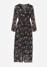 Born2be - Czarna Sukienka Maxi z Gumką w Talii i Plisowanym Dółem Danora. Typ kołnierza: dekolt kopertowy. Kolor: czarny. Długość rękawa: długi rękaw. Typ sukienki: kopertowe. Długość: maxi #6