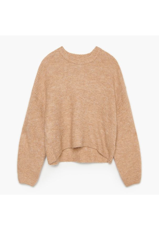 Cropp - Dzianinowy sweter oversize - Brązowy. Kolor: brązowy. Materiał: dzianina