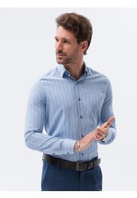 Ombre Clothing - Koszula męska z długim rękawem K588 - jasnoniebieska - XXL. Kolor: niebieski. Materiał: poliester, bawełna. Długość rękawa: długi rękaw. Długość: długie