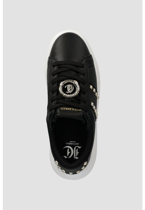 Just Cavalli - JUST CAVALLI Czarne skórzane sneakersy FONDO URSA DIS. 3. Kolor: czarny. Materiał: skóra