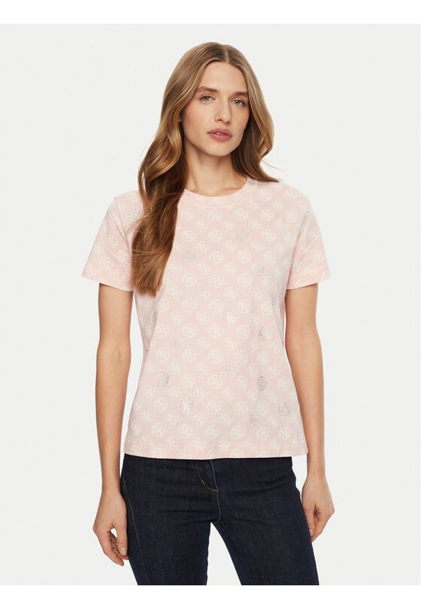 Guess T-Shirt V4YI04 I3Z14 Różowy Regular Fit. Kolor: różowy. Materiał: bawełna