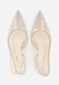 Renee - Beżowe Szpilki Slingback z Transparentną Cholewką i Cyrkoniami Liaceran. Okazja: na imprezę. Kolor: beżowy. Szerokość cholewki: normalna. Obcas: na szpilce. Styl: wizytowy, glamour #2