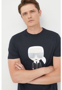 Karl Lagerfeld t-shirt bawełniany 500251.755071 kolor granatowy z nadrukiem. Kolor: niebieski. Materiał: bawełna. Wzór: nadruk #3