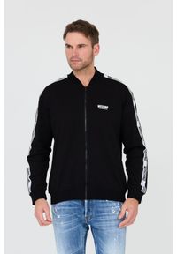MOSCHINO Czarna męska bluza z lampasami, Rozmiar M. Kolor: czarny