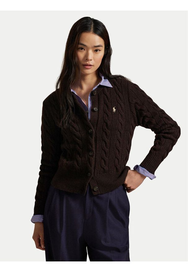 Polo Ralph Lauren Kardigan 211972104007 Brązowy Slim Fit. Typ kołnierza: polo. Kolor: brązowy. Materiał: wełna