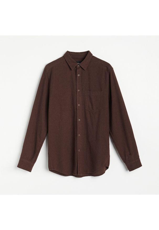 Reserved - Bawełniana koszula regular fit - Brązowy. Kolor: brązowy. Materiał: bawełna