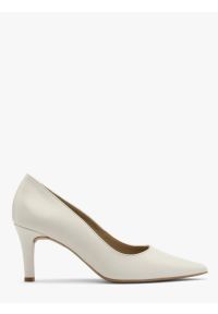 Ryłko - Kremowe czółenka damskie. Kolor: beżowy. Materiał: skóra. Obcas: na obcasie. Styl: street. Wysokość obcasa: średni #1