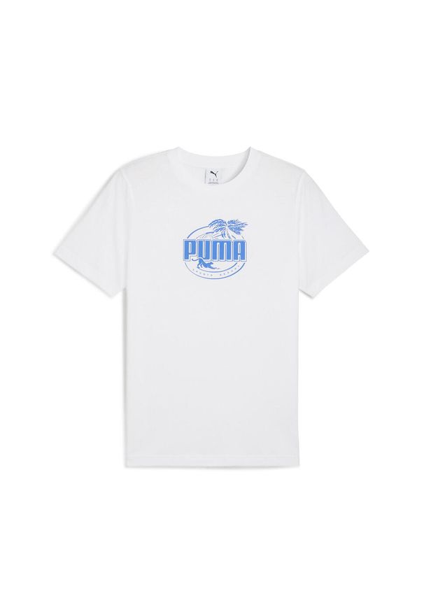 Puma - Męska koszulka Palm Resort z grafiką PUMA White. Kolor: biały. Materiał: guma. Wzór: nadruk