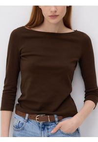 Reserved - Bawełniany longsleeve - ciemnobrązowy. Kolor: brązowy. Materiał: bawełna. Długość rękawa: długi rękaw