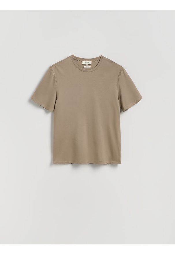 Reserved - T-shirt regular fit z modalem - beżowy. Kolor: beżowy. Materiał: bawełna