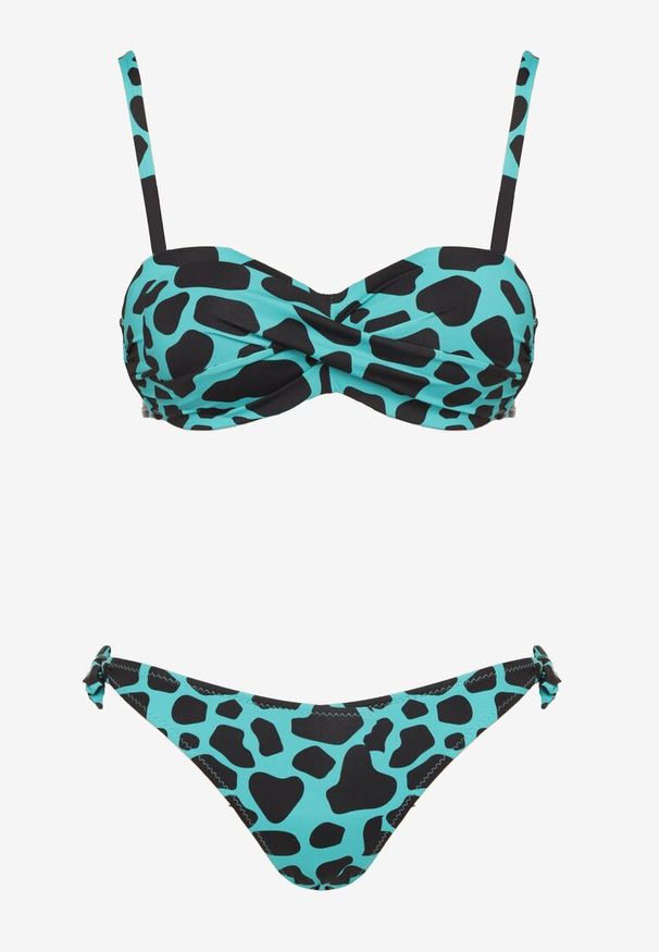 Born2be - Zielone Bikini 3-częściowe Biustonosz i Dwie Pary Fig Milarella. Kolor: zielony. Wzór: aplikacja, gładki