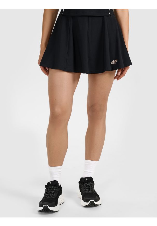 4f - 4F Spódnica tenisowa damska - czarna XL. Kolor: czarny. Materiał: dzianina, materiał, syntetyk, włókno, elastan. Wzór: gładki, ze splotem. Styl: sportowy
